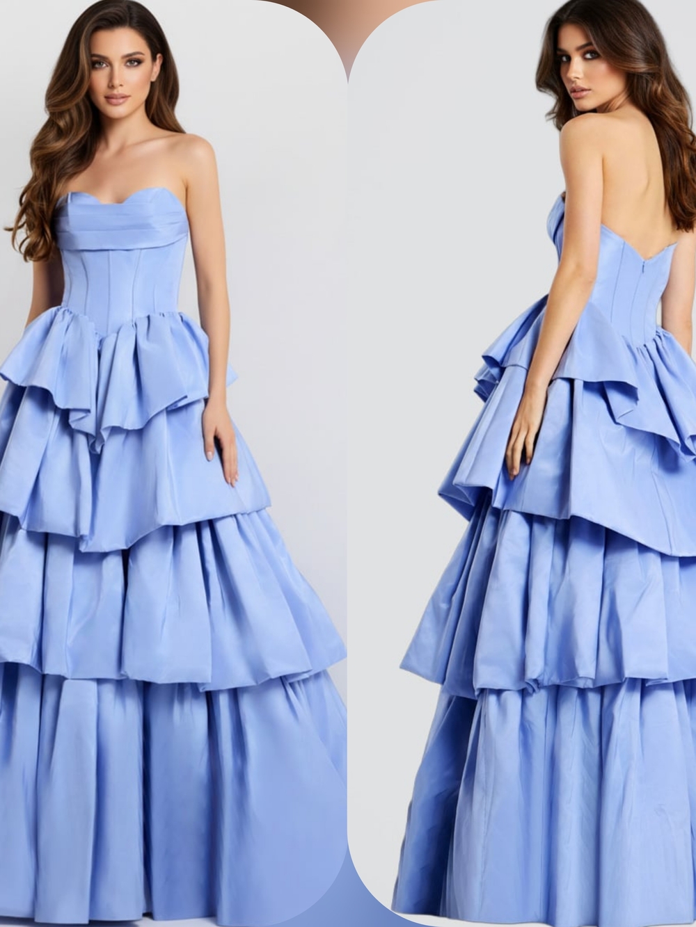 Jovani Strapless Tiered Ball Gown in Light Blue